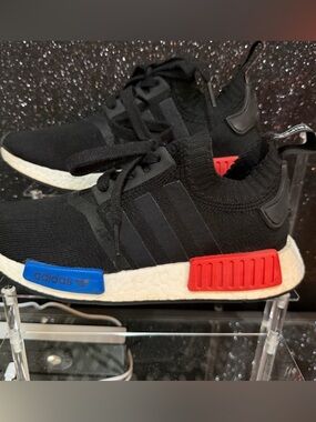 adidas Black NMD R1 Sneakers with Red & Blue Accents